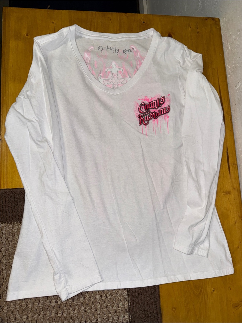 Girls' White Long-Sleeve Tee with Pink Graphic